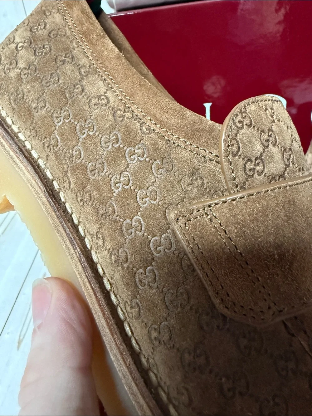 Gucci Luxury Suede Microguccissima Loafers Nocciola Brown Sz 8.5G / 9US